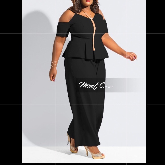 Monif C. Pants - Black Peplum Jumpsuit